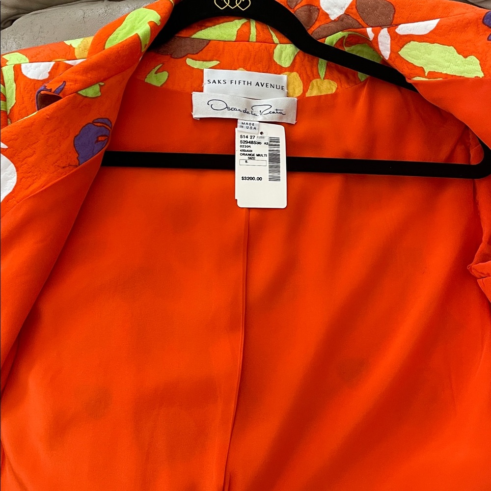 NWT.$3200 Oscar De La Renta Saks Fifth Avenue Orange Purple Floral Jacket Sz.8 - Picture 11 of 11
